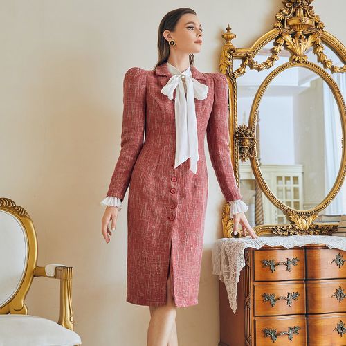 Robe à carreaux à bouton à manches bouffantes en tweed (sans blouse) - SHEIN - Modalova