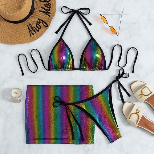 Pièces Bikini à rayures métallique avec jupe de plage - SHEIN - Modalova