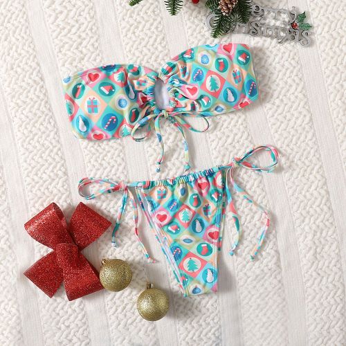 Bikini à imprimé Noël à nœud - SHEIN - Modalova