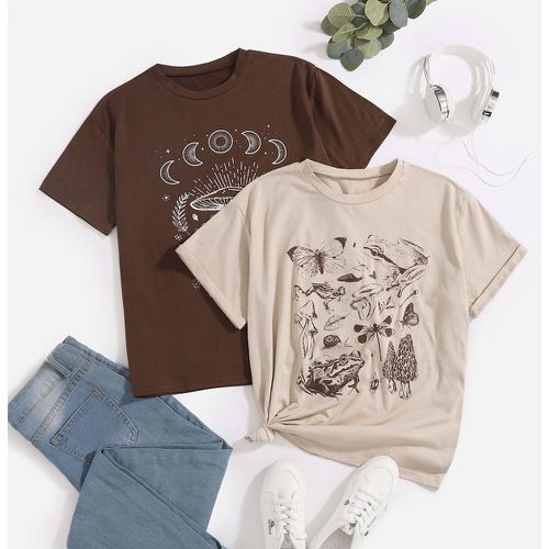 Pièces T-shirt à imprimé champignon et lune - SHEIN - Modalova
