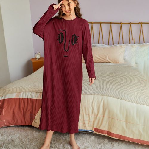 Robe de pyjama en tricot côtelé à imprimé figure - SHEIN - Modalova