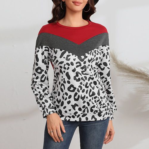 Sweat-shirt à blocs de couleurs léopard - SHEIN - Modalova