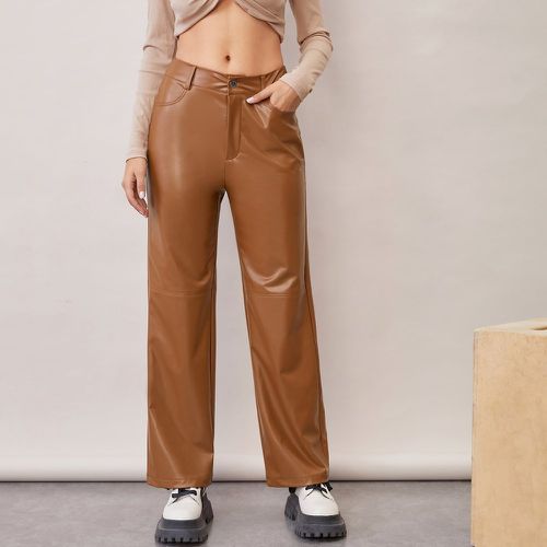 Pantalon droit à poche taille haute en cuir PU - SHEIN - Modalova