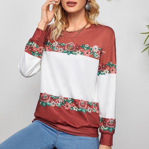 Sweat-shirt à imprimé floral à blocs de couleurs - SHEIN - Modalova