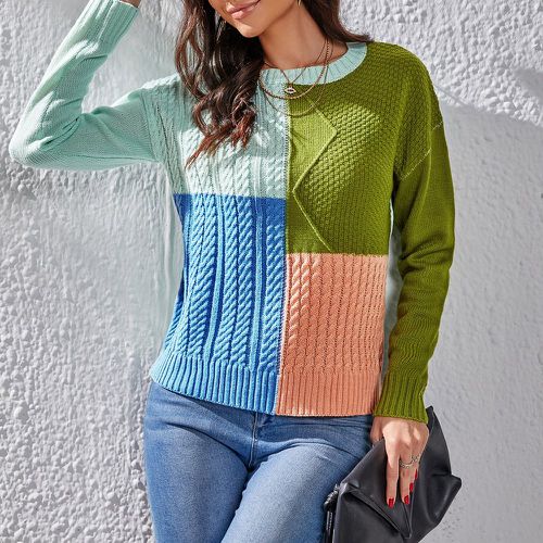 Pull en tricot torsadé blocs de couleur - SHEIN - Modalova