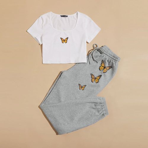 Ensemble t-shirt avec imprimé papillon et pantalon de survêtement - SHEIN - Modalova
