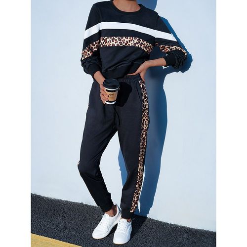 Pantalon de survêtement & Sweat-shirt léopard à blocs de couleurs - SHEIN - Modalova