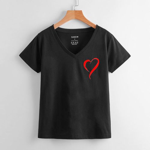 T-shirt à imprimé cœur col en V - SHEIN - Modalova