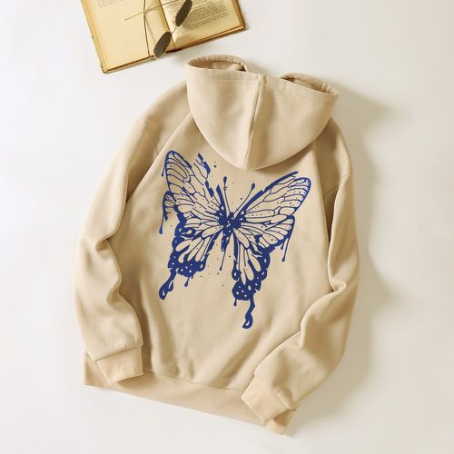 Sweat-shirt à capuche à imprimé papillon à doublure thermique à poche kangourou à cordon - SHEIN - Modalova