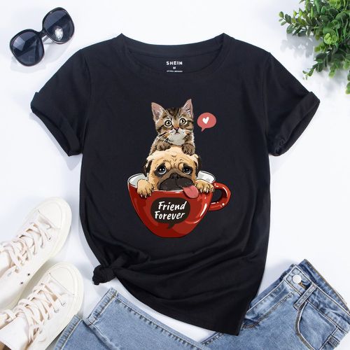 T-shirt à imprimé chien et chat - SHEIN - Modalova