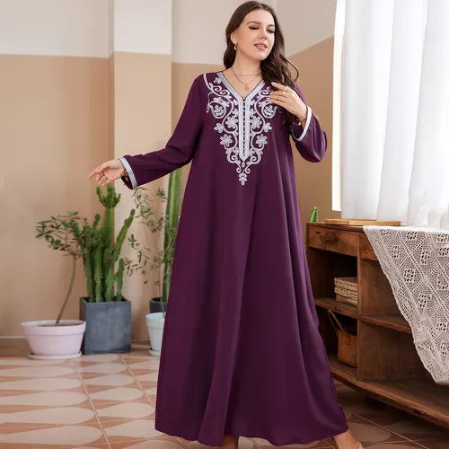 Robe tunique longue brodé fleur à bordure contrastante - SHEIN - Modalova
