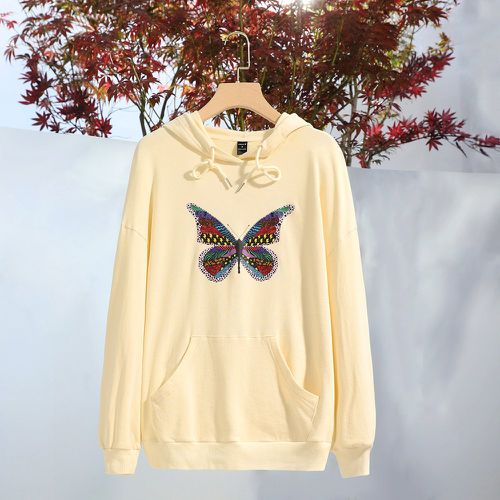 Sweat-shirt à capuche à imprimé papillon à poche kangourou - SHEIN - Modalova