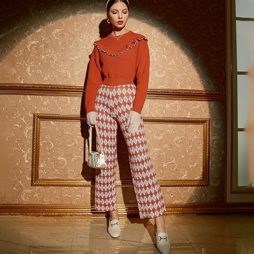 Pantalon taille haute à motif losange en tricot - SHEIN - Modalova