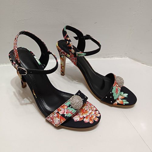 Sandales à talons aiguilles avec strass à motif fleur à bride de cheville - SHEIN - Modalova