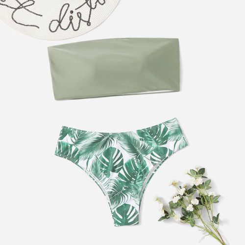 Bikini bandeau avec imprimé feuille - SHEIN - Modalova
