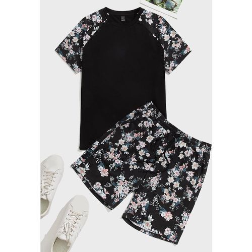 Ensemble short & t-shirt à imprimé floral à manches raglan - SHEIN - Modalova