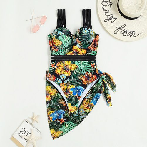 Maillot de bain une pièce push-up à imprimé floral et tropical avec jupe de plage - SHEIN - Modalova