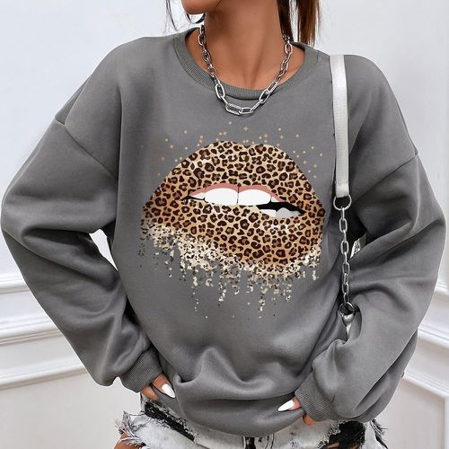 Sweat-shirt oversize léopard à imprimé bouche - SHEIN - Modalova