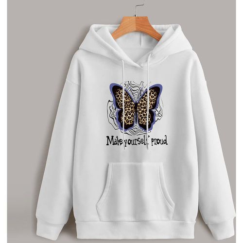 Sweat-shirt à capuche papillon et slogan à cordon à poche kangourou à doublure thermique - SHEIN - Modalova