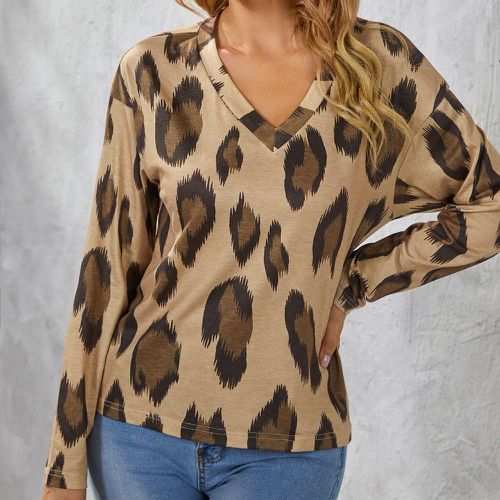 T-shirt à léopard encolure V - SHEIN - Modalova