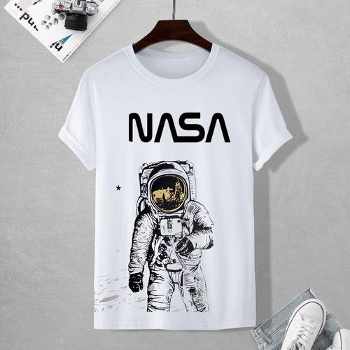 Homme T-shirt astronaute et lettre - SHEIN - Modalova