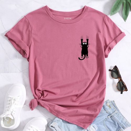 T-shirt à imprimé chat dessin animé - SHEIN - Modalova
