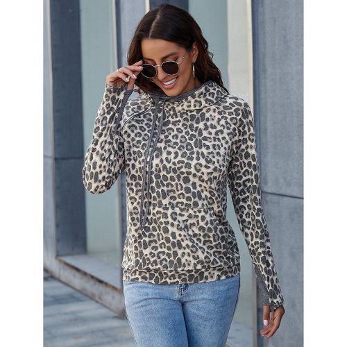Sweat-shirt à capuche à léopard zippé à cordon - SHEIN - Modalova