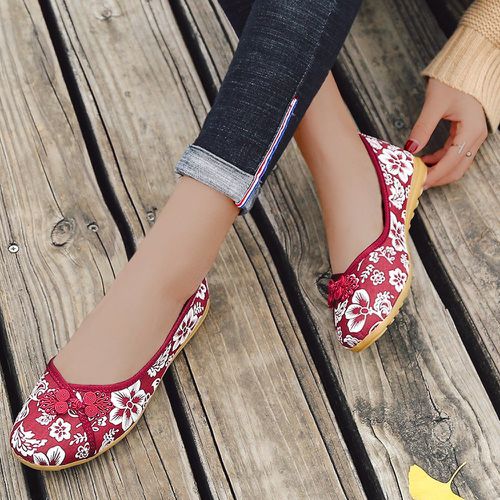 Chaussures plates glissantes avec motif fleur - SHEIN - Modalova