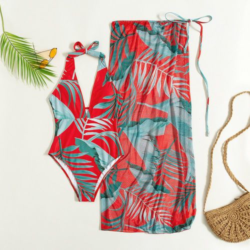Maillot de bain une pièce à imprimé tropical avec jupe de plage - SHEIN - Modalova