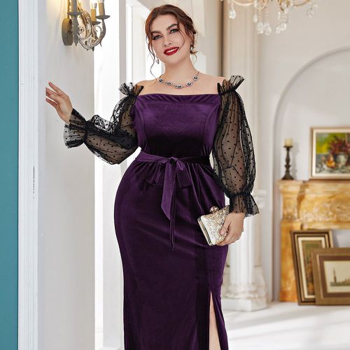 Robe avec manches en tulle à pois fendu ceinturé en velours - SHEIN - Modalova