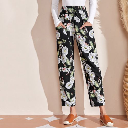 Pantalon à taille élastique à imprimé floral à poche - SHEIN - Modalova