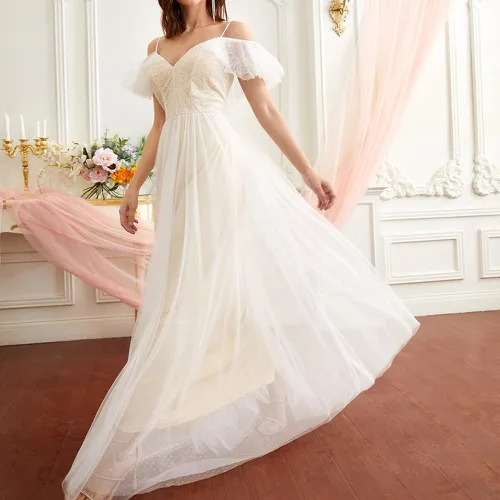 Robe de mariage à volants en tulle à fines brides - SHEIN - Modalova