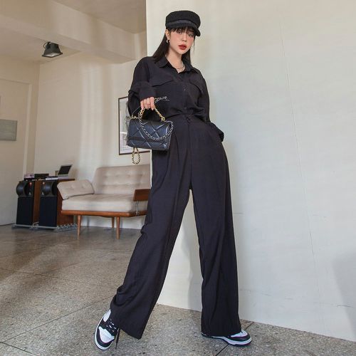 Blouse poche à rabat & Pantalon ample couture - SHEIN - Modalova