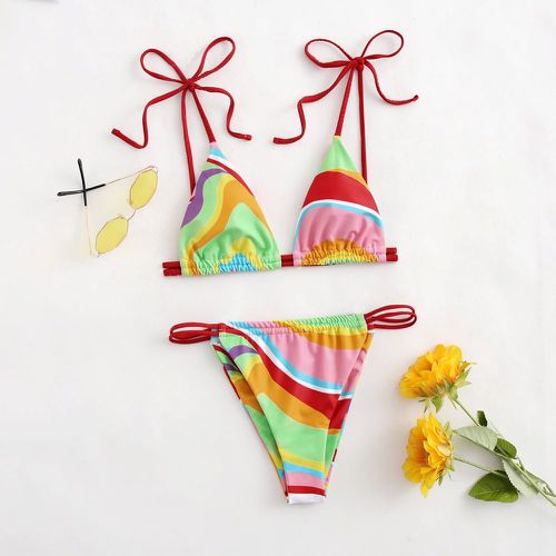 Bikini à blocs de couleurs à épaule nouée - SHEIN - Modalova