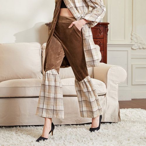 Pantalon à carreaux à blocs de couleurs évasé en velours - SHEIN - Modalova