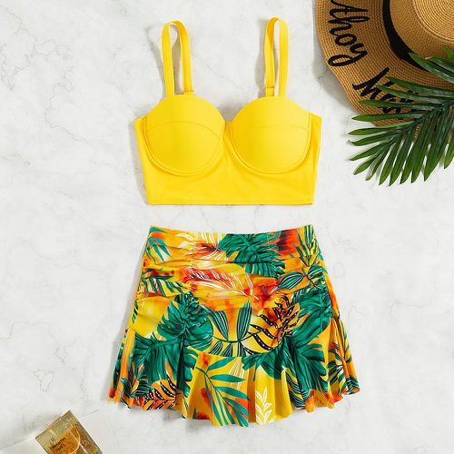 Bikini à imprimé tropical push-up à ruché - SHEIN - Modalova