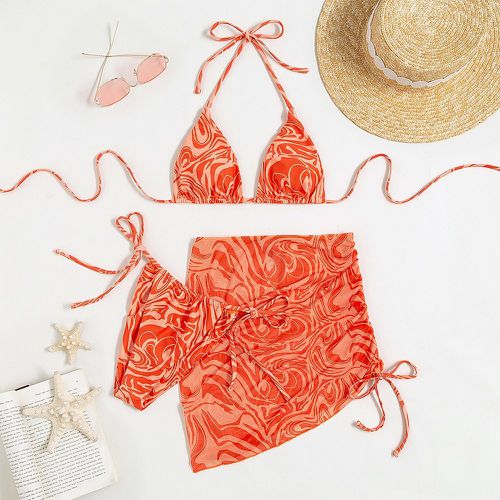 Bikini à motif fluide abstrait & Jupe de plage - SHEIN - Modalova