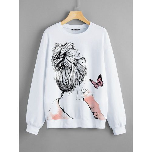 Sweat-shirt à imprimé figure et papillon - SHEIN - Modalova