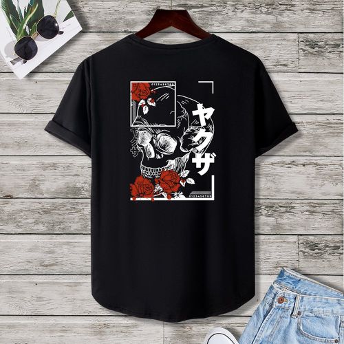 T-shirt fleuri & à imprimé tête de mort asymétrique - SHEIN - Modalova