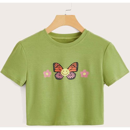 T-shirt papillon & dessin animé carré - SHEIN - Modalova