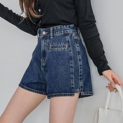 Short en jean taille haute asymétrique - SHEIN - Modalova