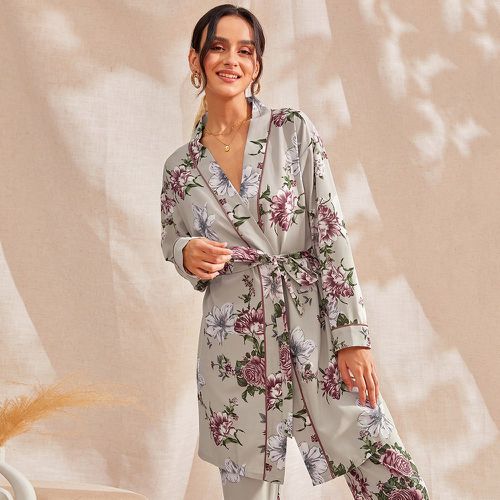 Ensemble de pyjama Peignoir ceinturé à imprimé floral & pantalon - SHEIN - Modalova