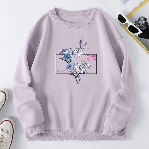 Sweat-shirt slogan et imprimé floral à doublure thermique - SHEIN - Modalova