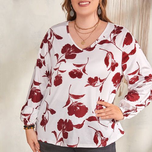 T-shirt à imprimé floral à manches bouffantes - SHEIN - Modalova