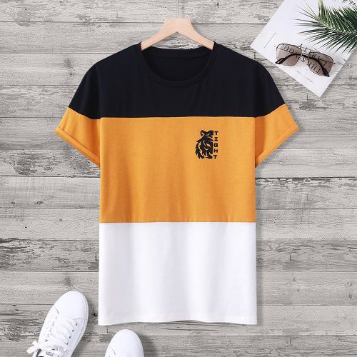 T-shirt à blocs de couleurs lettre & à imprimé tigre - SHEIN - Modalova