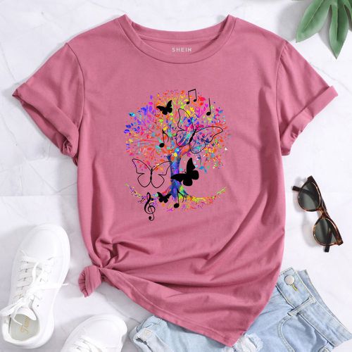 T-shirt papillon & à imprimé arbre - SHEIN - Modalova