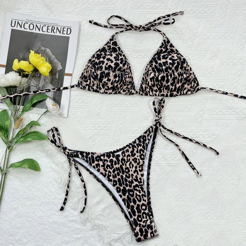 Bikini à léopard froncé à nœud - SHEIN - Modalova