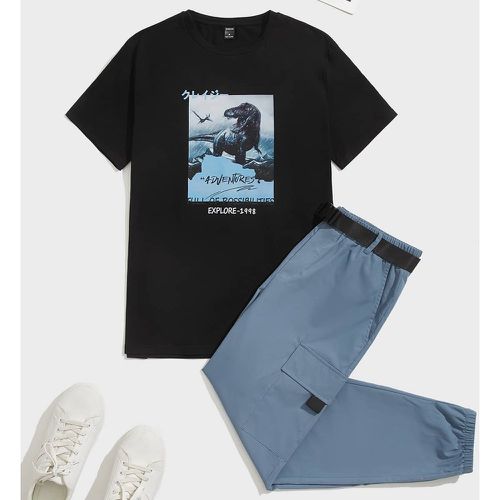 T-shirt avec imprimé dinosaure & Pantalon cargo ceinturé - SHEIN - Modalova