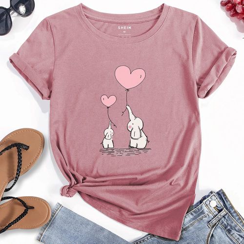 T-shirt éléphant & à imprimé cœur - SHEIN - Modalova