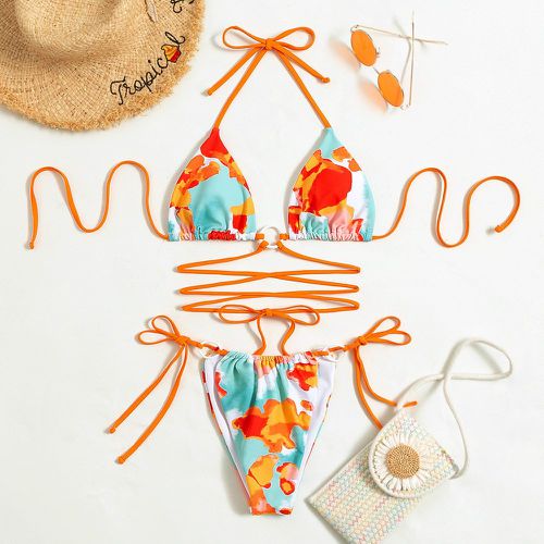 Bikini ras-du-cou à imprimé à lacets - SHEIN - Modalova